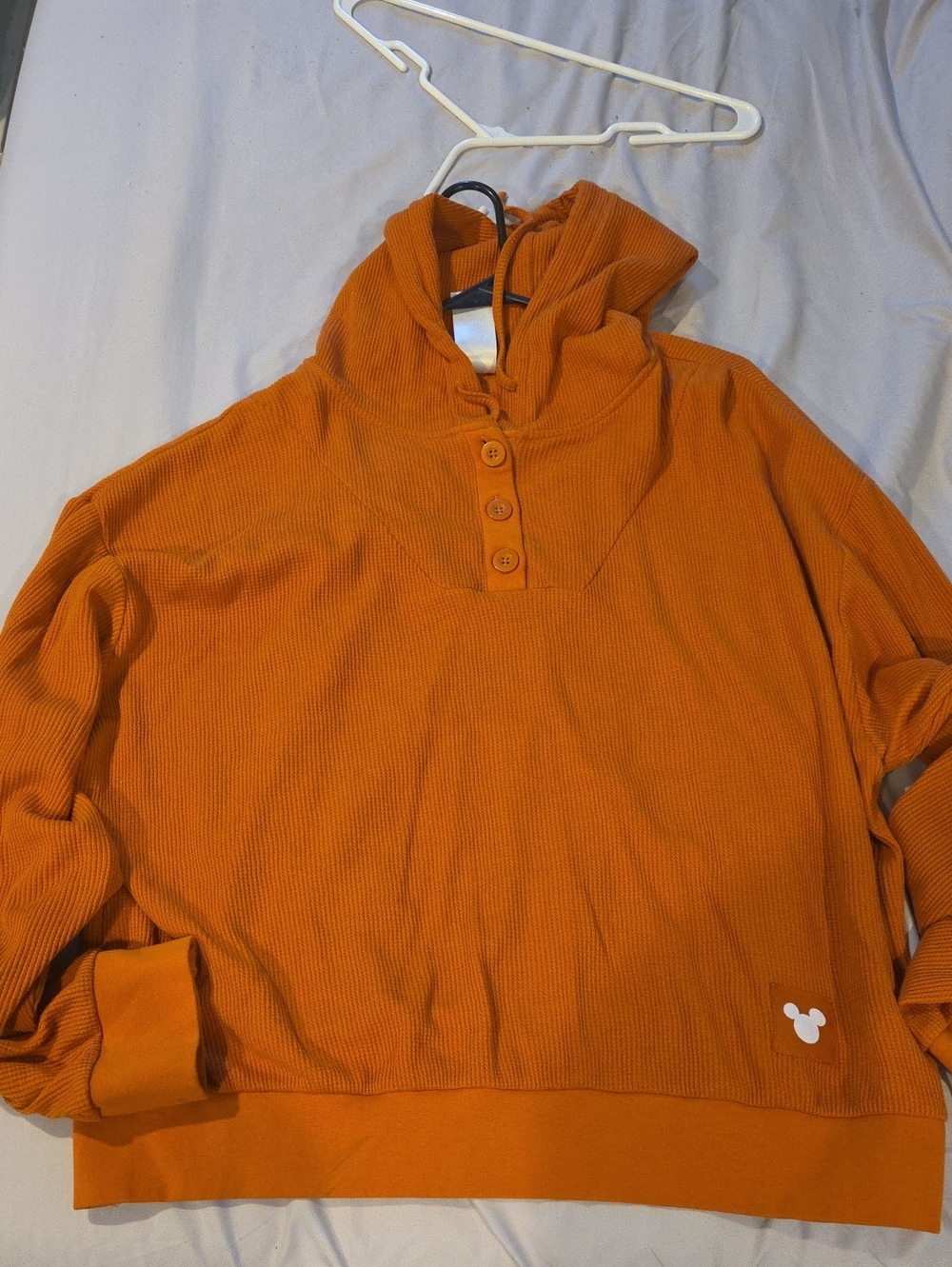 Disney Women's Orange Hooded Rib-Knit Button Pullover Hoodie